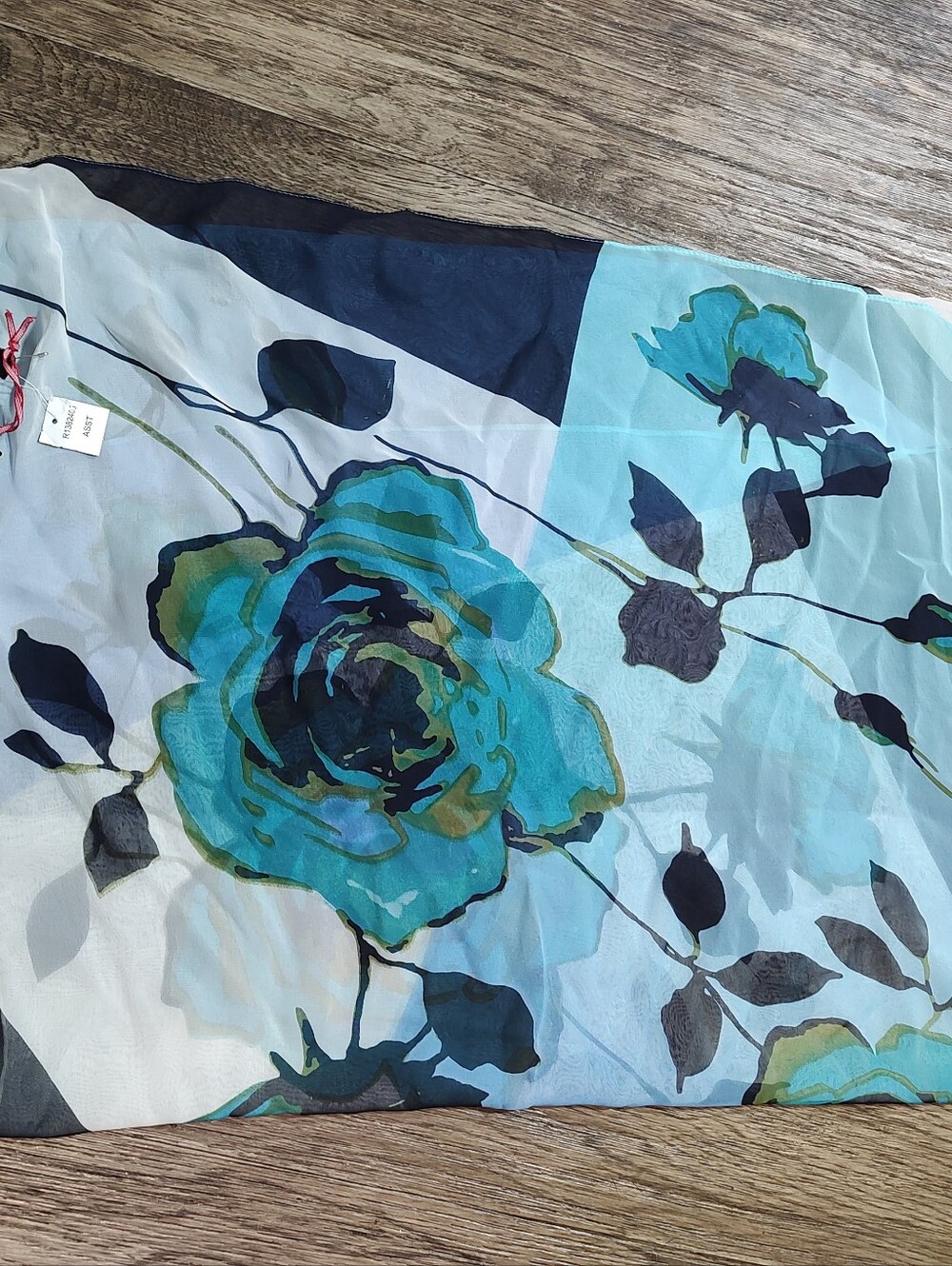 Cynthia Rawlings Blue Floral Sheer Scarf 68 X 58" NWT
